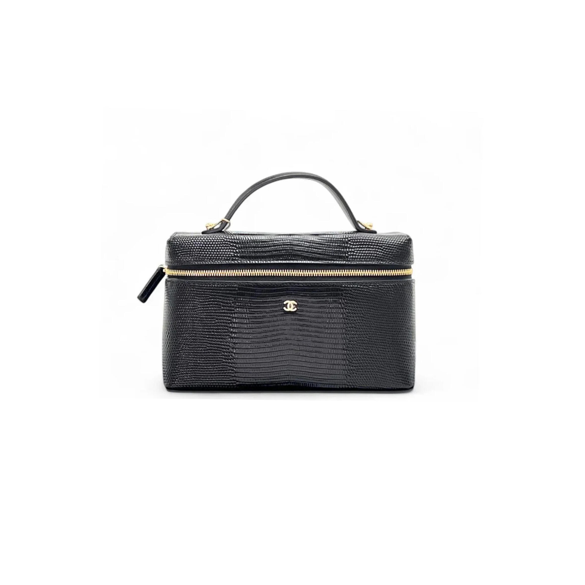 CHANEL MASTER TRENDY HANDLE SLIM VANITY LIZARD EMBOSSED CALFSKIN BLACK (19*12*5cm)